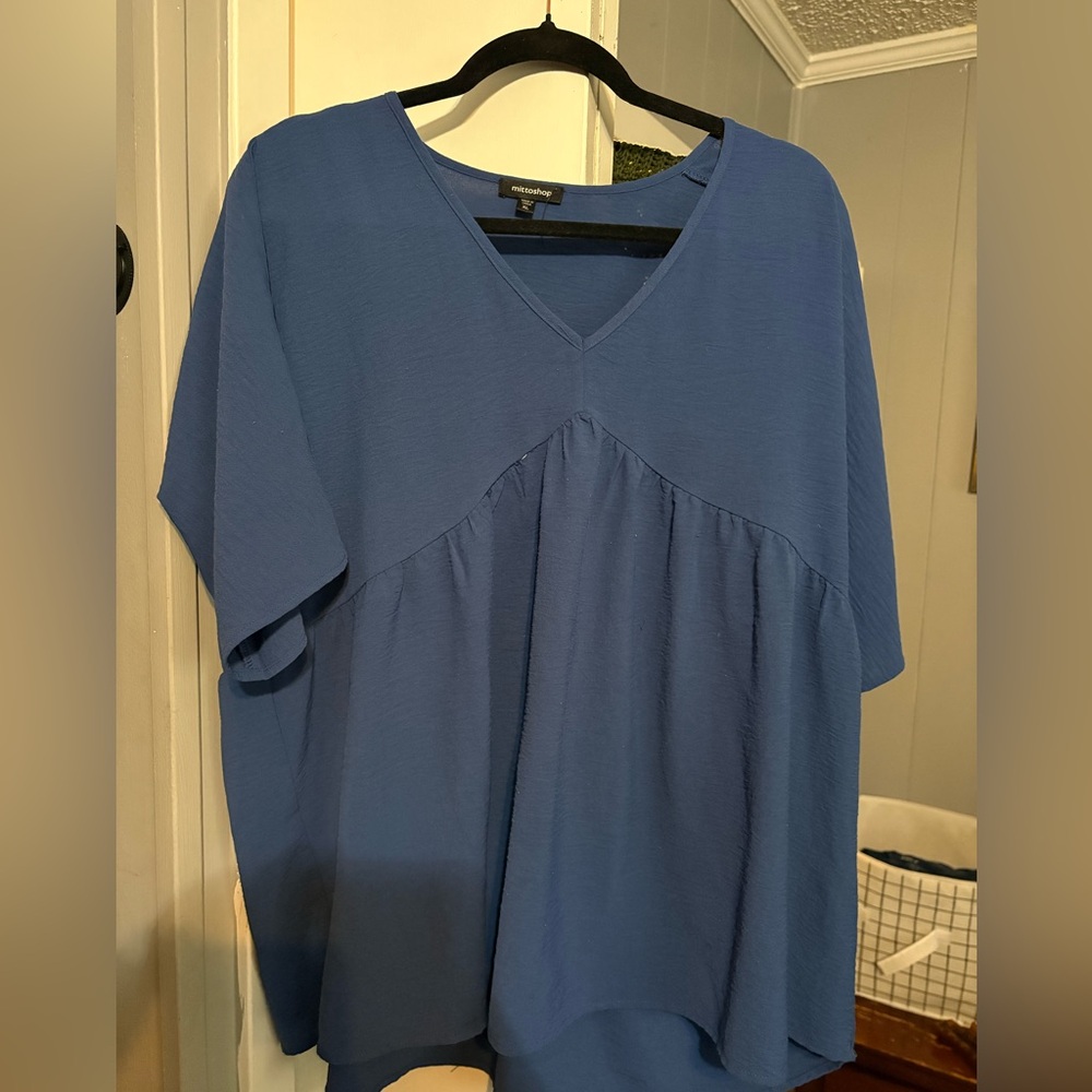 Mittoshop Deep Blue V-Neck Blouse